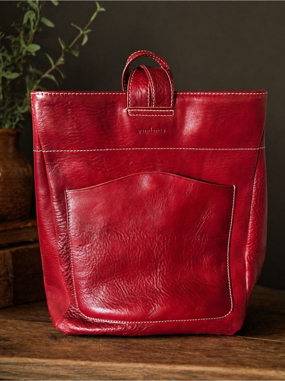 Sundance Red Leather Backpack Tote Convertible Bag like NEW